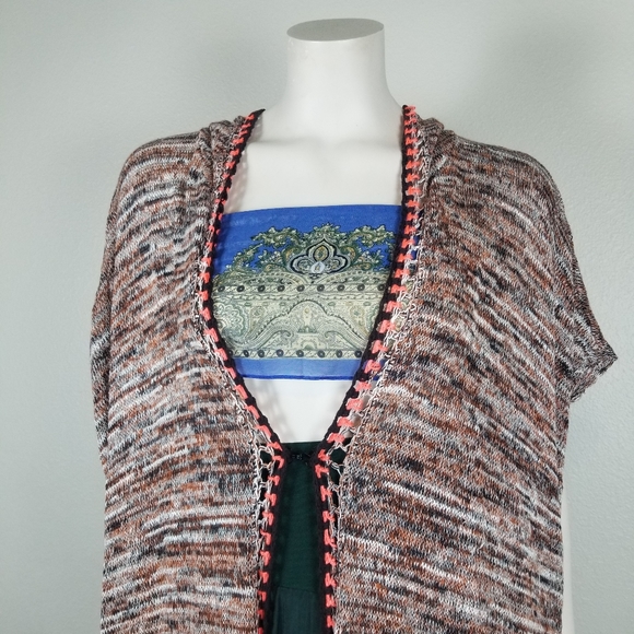 Free People Festival Lagenlook Jungle Heat Hood Tiger Fringe Cardigan Size XS - Picture 5 of 12
